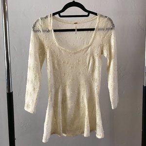 Free People Cream Embroidered Flower Top